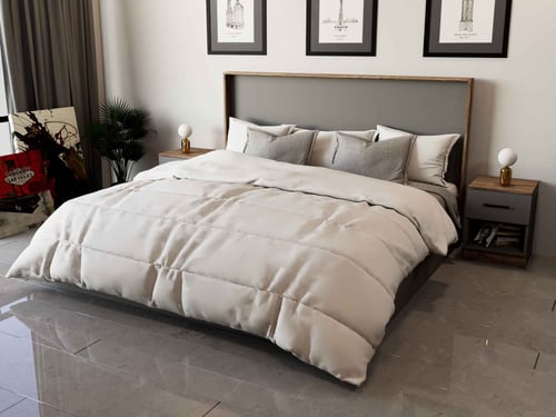 سرير مزدوج رمادي غامق مع خشبي -موديل BD03