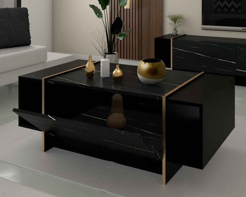 طقم طاولات اسود رخامي مع ذهبي-موديل SH60