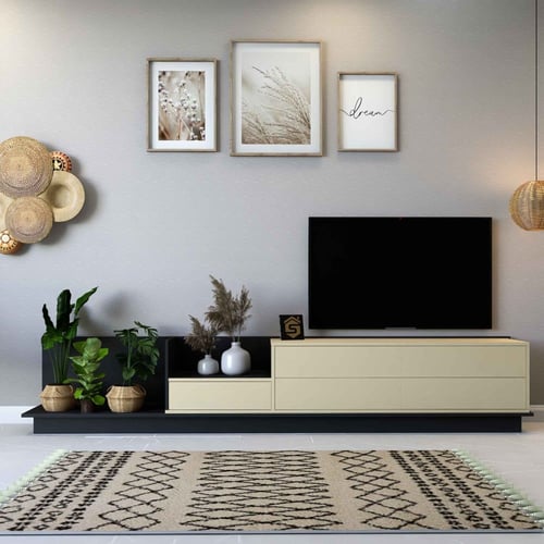 طاولة تلفزيون اسود و بيج - موديل tv65