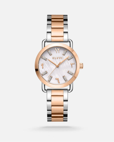 ساعة نسائية ستيل بلون فضي وروز قولد