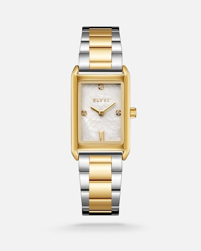 ساعة نسائية بسير ستيل بلون ذهبي وفضي