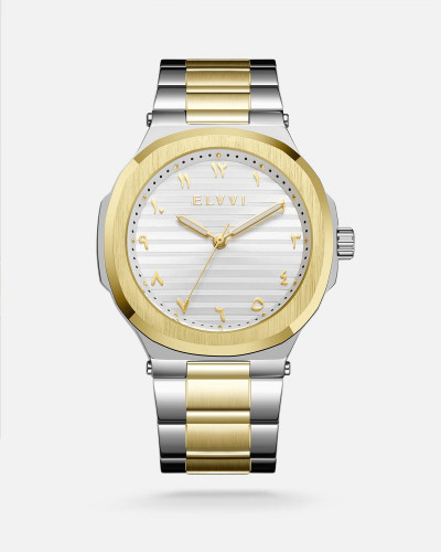 ساعة رجالية إلڤي ستيل باللون الفضي والذهبي