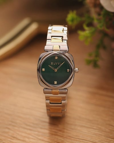 ساعة نسائية ستيل بلون فضي وذهبي