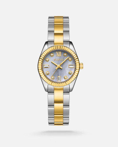 ساعة نسائية ستيل بلون فضي وذهبي