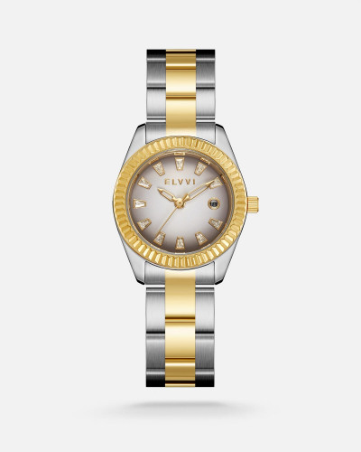 ساعة نسائية بسير ستيل بلون ذهبي وفضي