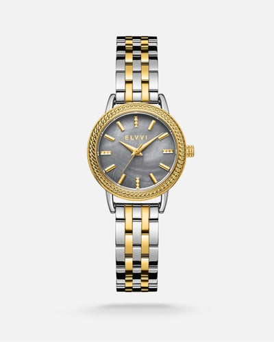 ساعة نسائيه من الستيل بلون فضي وذهبي