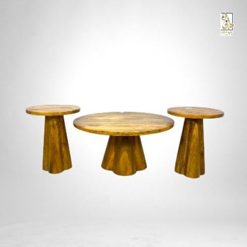 طقم طاولات 1+2 خشب هندي طبيعي