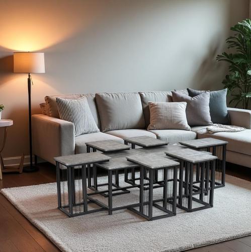 طقم طاولات كنب 1+6 لون رصاصي