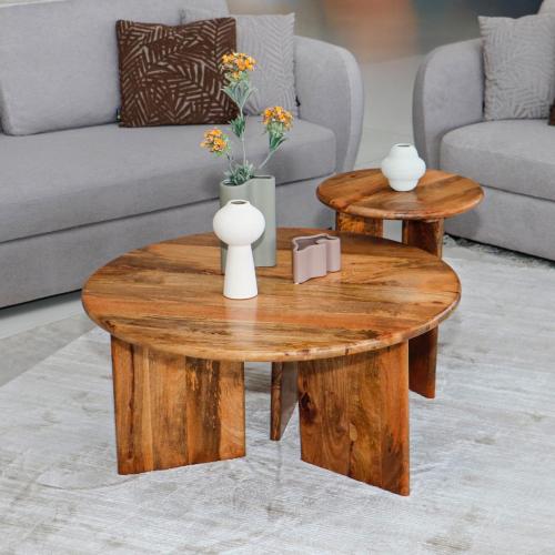 طقم طاولات كنب 1+2 خشب طبيعي هندي