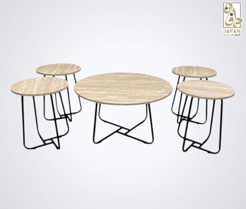 طقم طاولات كنب 1+4 دائري لون خشبي