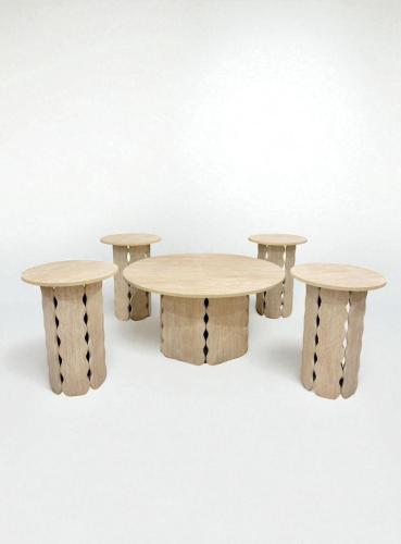 طقم طاولات كنب 1+4 خشب