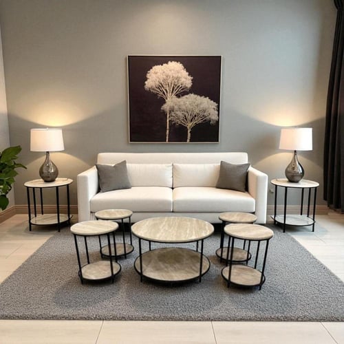 طقم طاولات كنب لون خشبي