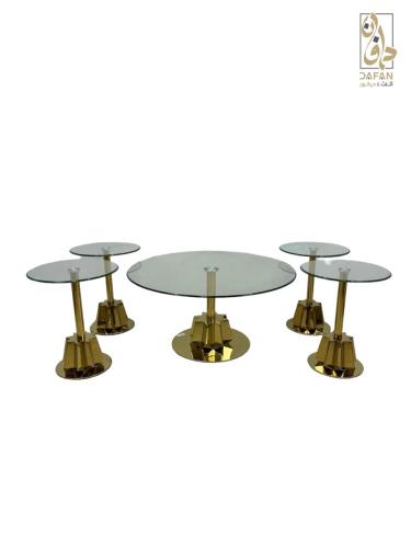 طقم طاولات كنب (1+4) استيل ذهبي سطح زجاج