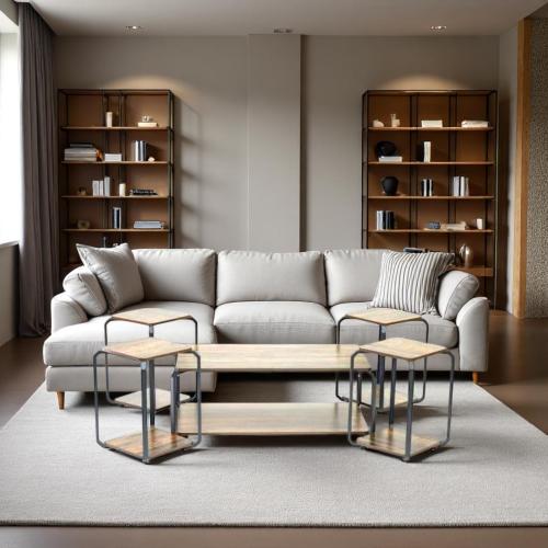 طقم طاولات كنب خشب ام دي