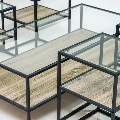 طقم طاولات كنب لون خشبي