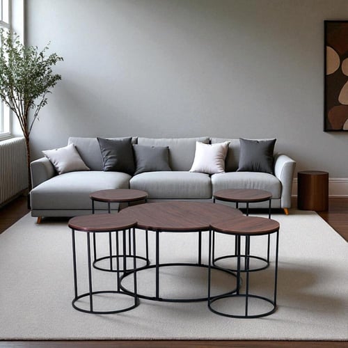 طقم طاولات كنب لون بني غامق