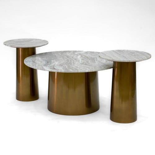 طقم طاولات 1+2 استيل سطح رخام طبيعي