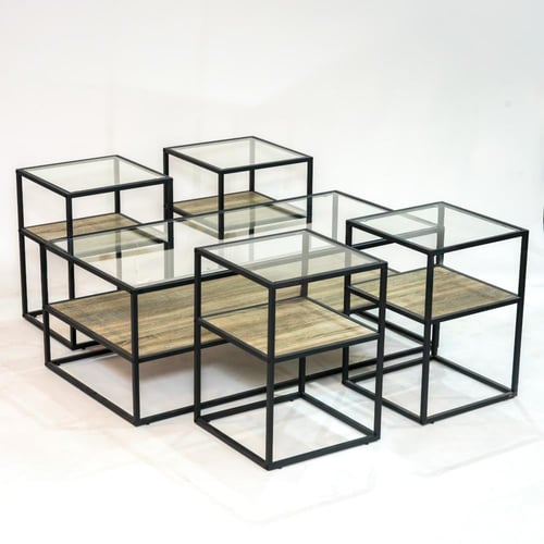 طقم طاولات كنب لون خشبي