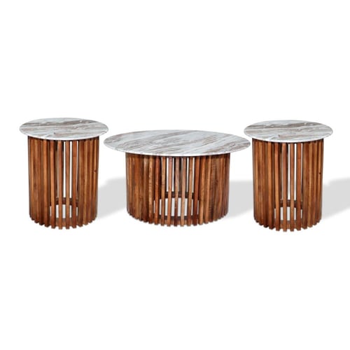 طقم طاولات 1+2 هندي رخام طبيعي وخشب طبيعي