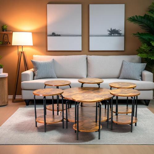 طقم طاولات كنب 1+6 لون بني محروق