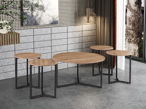 طقم طاولات كنب 1+4 دائري لون بيج