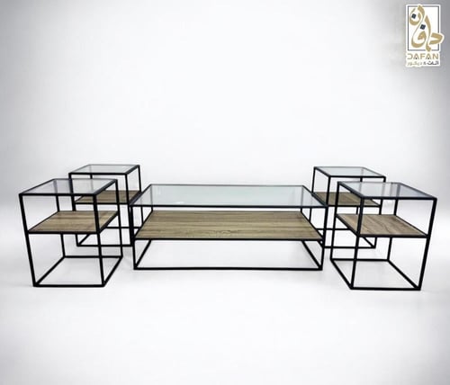 طقم طاولات كنب لون خشبي