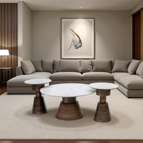 طقم طاولات خشب هندي طبيعي سطح رخام