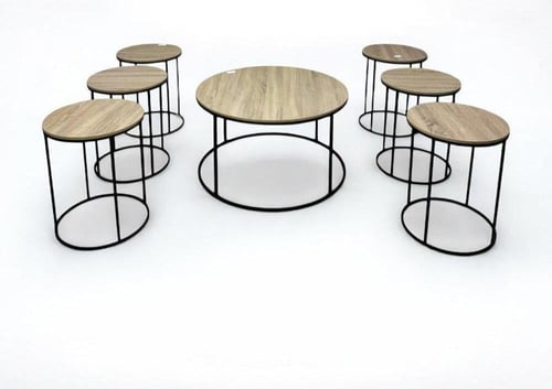 طقم طاولات كنب لون خشبي 1+6