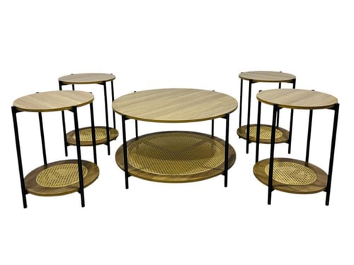 طقم طاولات كنب (1+4) خشب ام دي اف لون بني