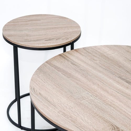 طقم طاولات كنب لون خشبي 1+6