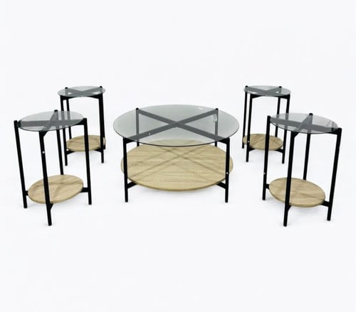 طقم طاولات كنب 1+4 2 دور سطح زجاج