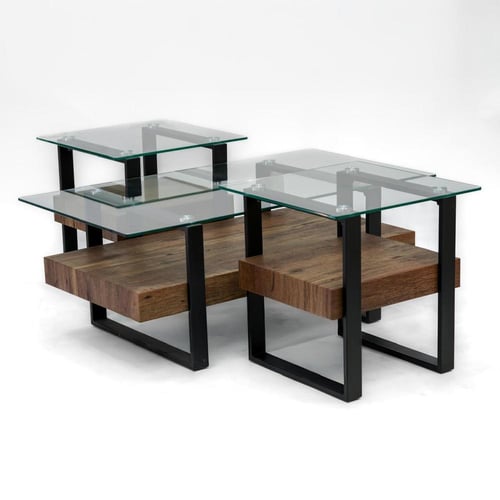 طقم طاولات 1+2 خشب مع سطح زجاج