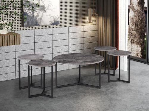 طقم طاولات كنب 1+4 دائري لون رصاصي