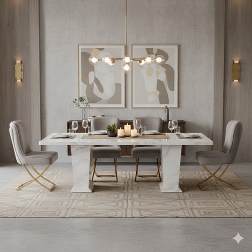 طاولة طعام رخام مستطيل 10 اشخاص