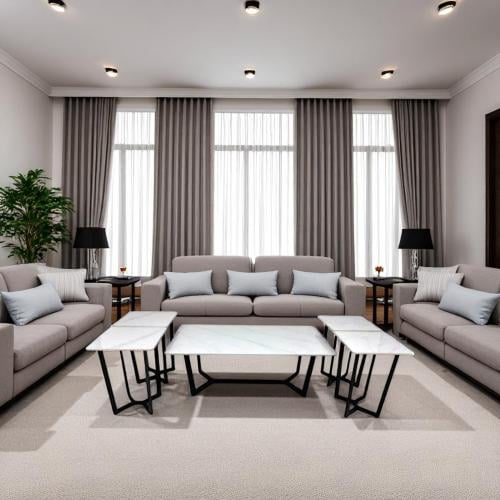 طقم طاولات كنب (1+4) سيراميك لون ابيض