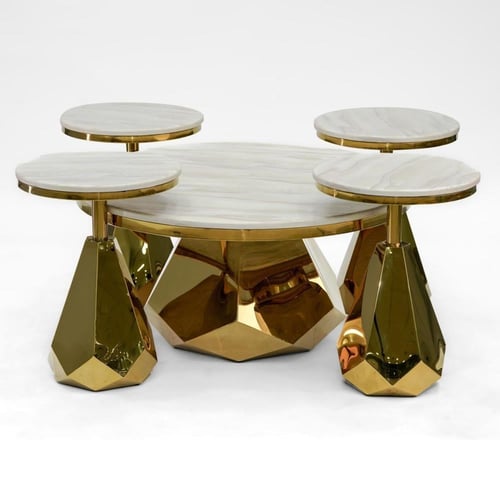 طقم طاولات كنب (1+4) استيل ذهبي سطح رخام