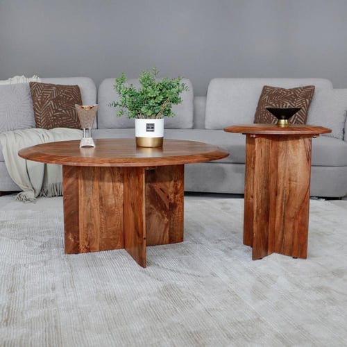 طقم طاولات كنب 1+2 خشب طبيعي هندي