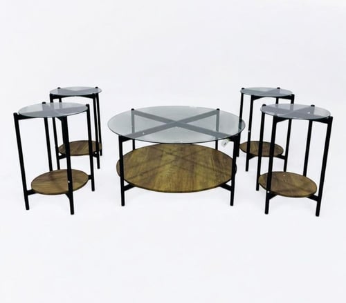 طقم طاولات كنب 1+4 2 دور سطح زجاج