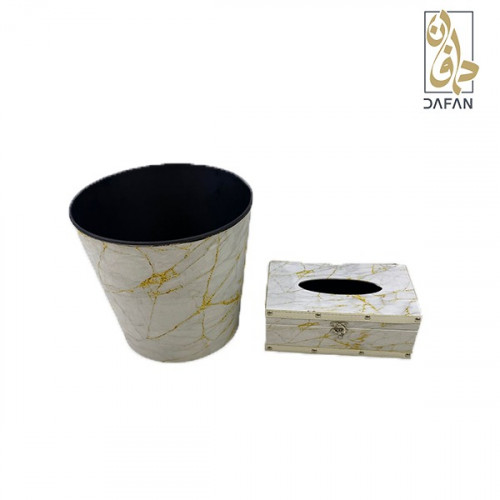 طقم سلة ومناديل ذهبي أبيض فخم