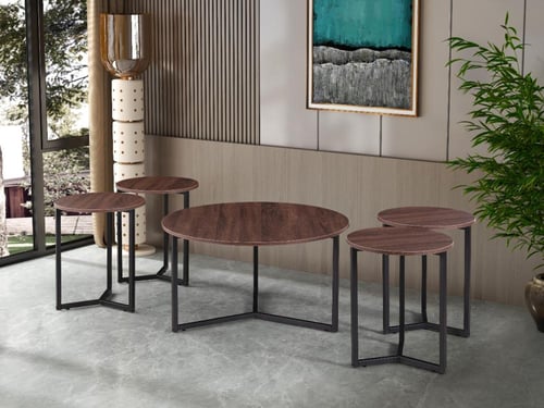 طقم طاولات كنب 1+4 دائري لون بني