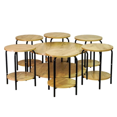 طقم طاولات كنب 1+6 لون بيج فاتح