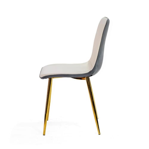 كرسي طعام جلد أبيض ورمادي أرجل ذهبية