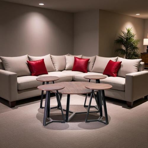 طقم طاولات كنب (1+4) خشب ام دي اف لون بني محروق