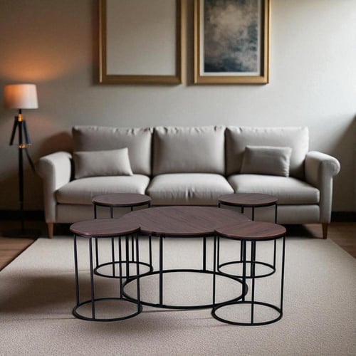 طقم طاولات كنب لون بني غامق