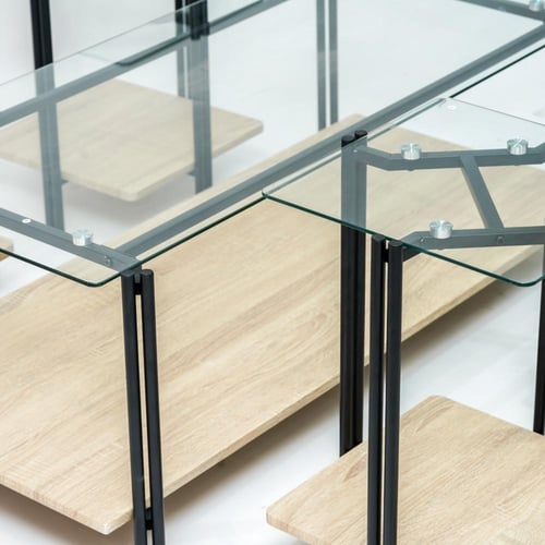 طقم طاولات خشب لون بيج مع سطح زجاج