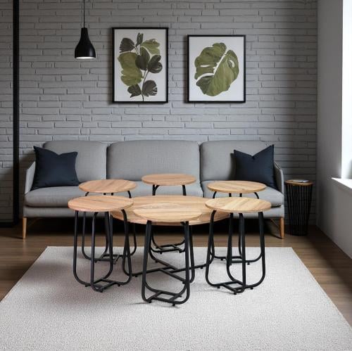 طقم طاولات كنب دائري لون خشبي