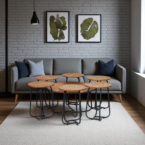 طقم طاولات كنب 1+6 دائري لون بني فاتح