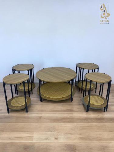 طقم طاولات كنب (1+4) خشب ام دي اف لون بني