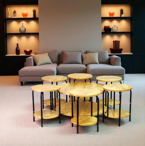 طقم طاولات كنب 1+6 لون بيج فاتح