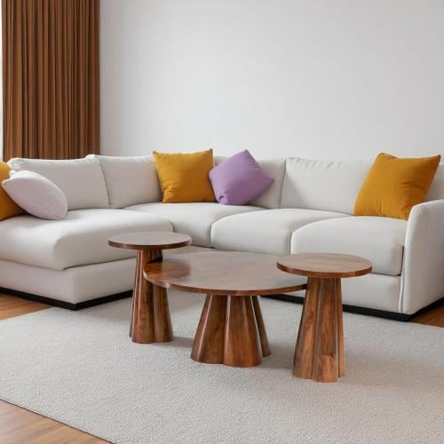 طقم طاولات خشب هندي طبيعي